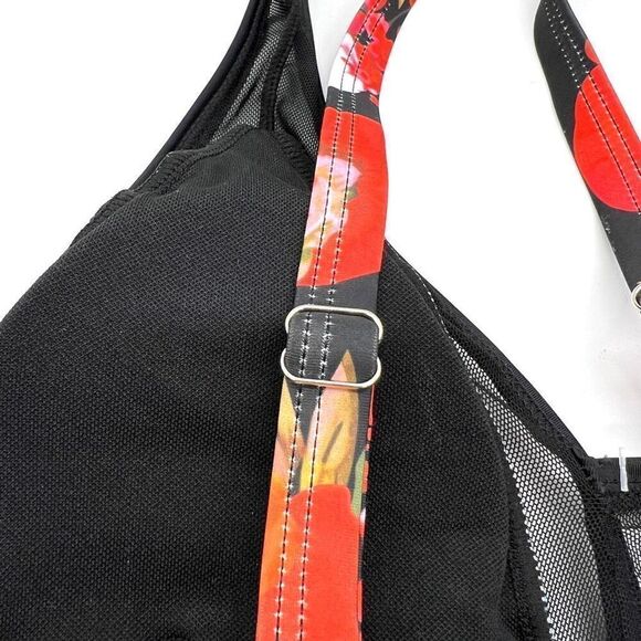 Black and Red Floral Bikini with Mesh Accents Size Medium Unbranded - Picture 9 of 16